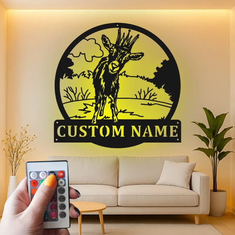 Custom Goat LED Sign | Personalized Metal Wall Art | Modern Farmhouse Decor & Gift for Animal Lovers | Barn & Nursery Accent