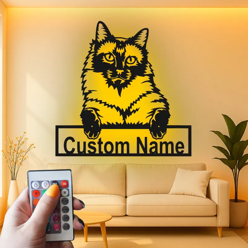 Décoration murale en métal personnalisée avec chat Maine Coon, rétroéclairage LED, cadeau pour amoureux des animaux, décoration de salon pour propriétaires de chats
