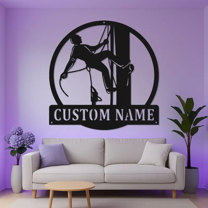 Arte murale in metallo LED Lineman personalizzata | Regalo per elettricista personalizzato | Insegna silhouette per lavoratori dei servizi pubblici per casa, ufficio o garage