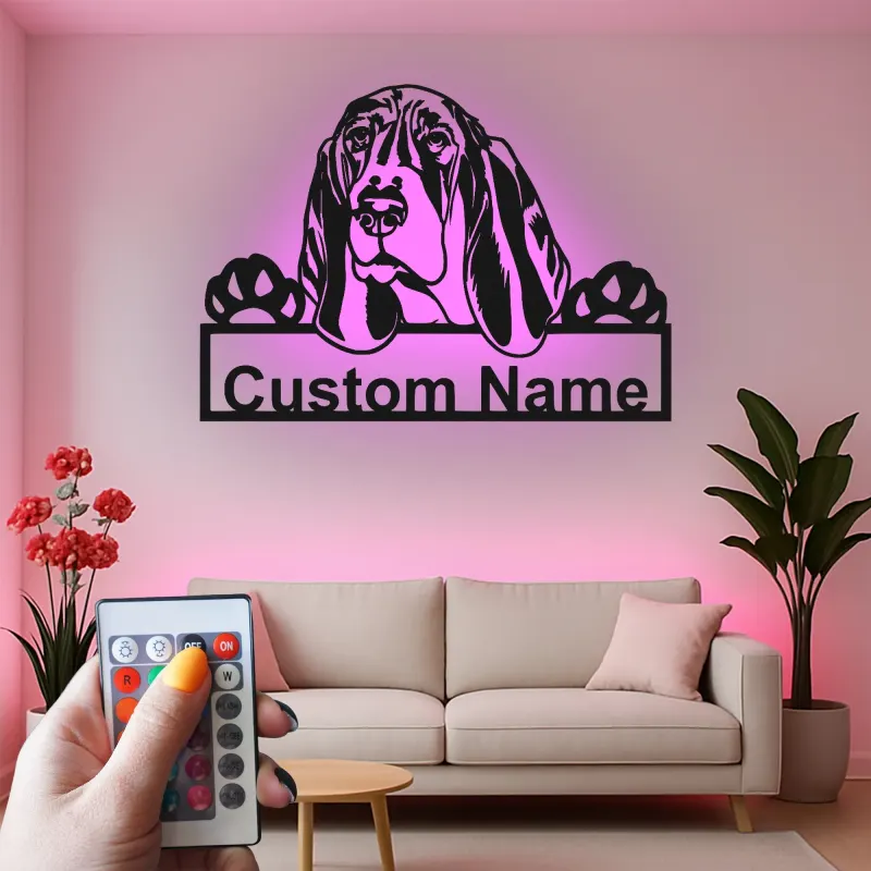 Personalisierte Bloodhound Led-Beleuchtung Metall-Wandkunst Geschenk für Hundeliebhaber Wohnzimmer Haustier-Dekoration