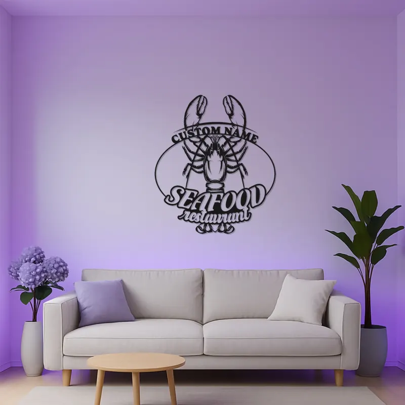 Cartel LED de langosta personalizado | Decoración mural de metal para restaurante de marisco | Decoración náutica personalizada para bar y regalo para cocina costera