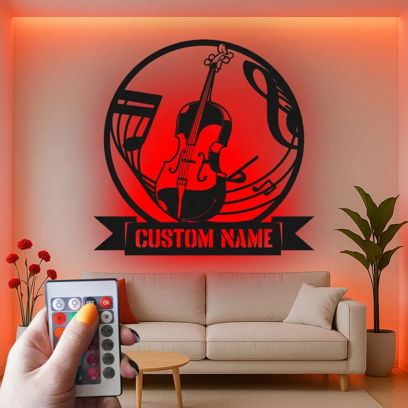 Insegna in metallo LED a forma di violino personalizzata, regalo per musicisti, decorazione per stanza musicale per amanti della musica