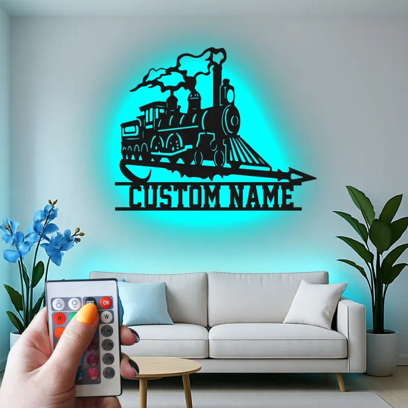 Custom Steam Train Led Light Metal Wall Art Personalized Gift for Train Enthusiasts Man Cave or Office Decor 2