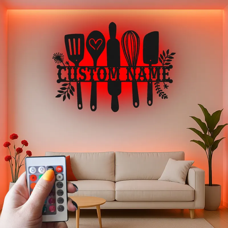 Cartel de metal LED personalizado de utensilios de cocina, regalo para chefs, decoración de cocina para entusiastas de la cocina