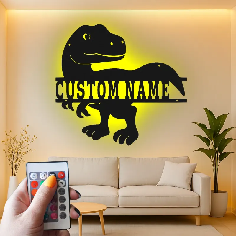 Insegna in metallo LED personalizzata con dinosauro per decorare la stanza dei bambini, regalo unico per amanti dei dinosauri