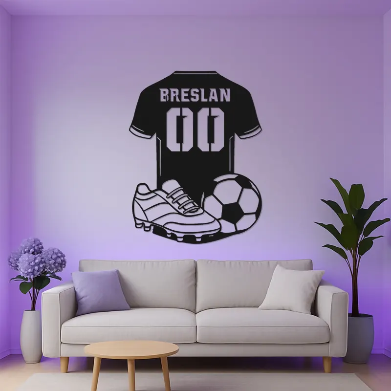 Insegna LED a forma di maglia di calcio personalizzata | Arte murale in metallo per camera di giocatore | Regalo per tifosi di calcio con nome e numero