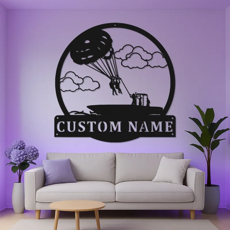 Custom Parasailing Metal Wall Art | Personalized LED Name Sign for Beach House | Nautical Boat & Lake Cabin Decor