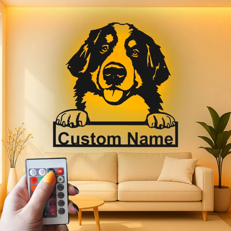 Custom Bernese Mountain Dog Led Light Metal Wall Art Personalized Dog Lover Gift Living Room Pet Decor 1