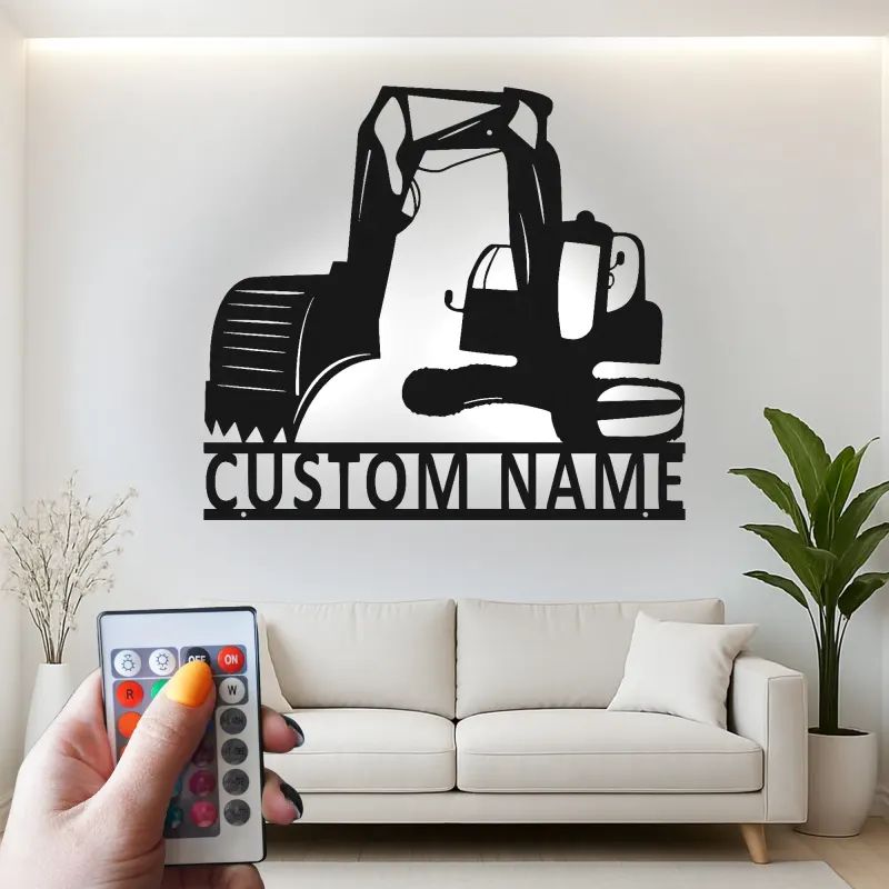 Custom Excavator Led Light Metal Wall Art Personalized Gift for Construction Enthusiasts Office or Garage Decor 1