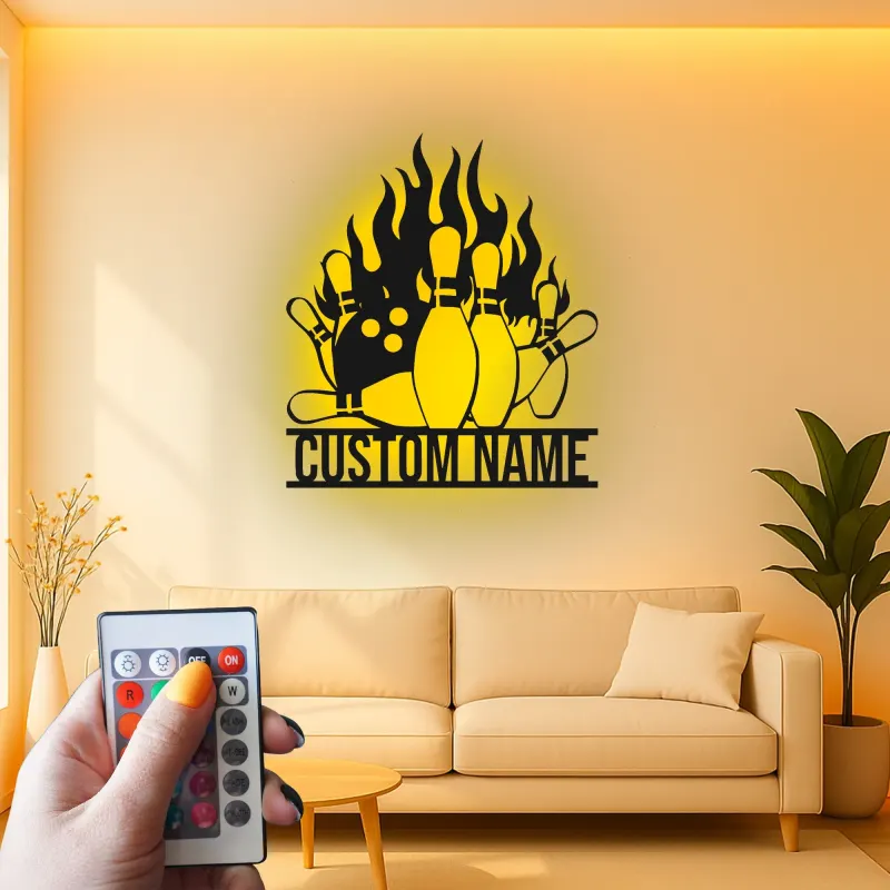Cartel de metal LED personalizado de pines de bolos para entusiastas del boliche, regalo para decoración de sala de juegos 1