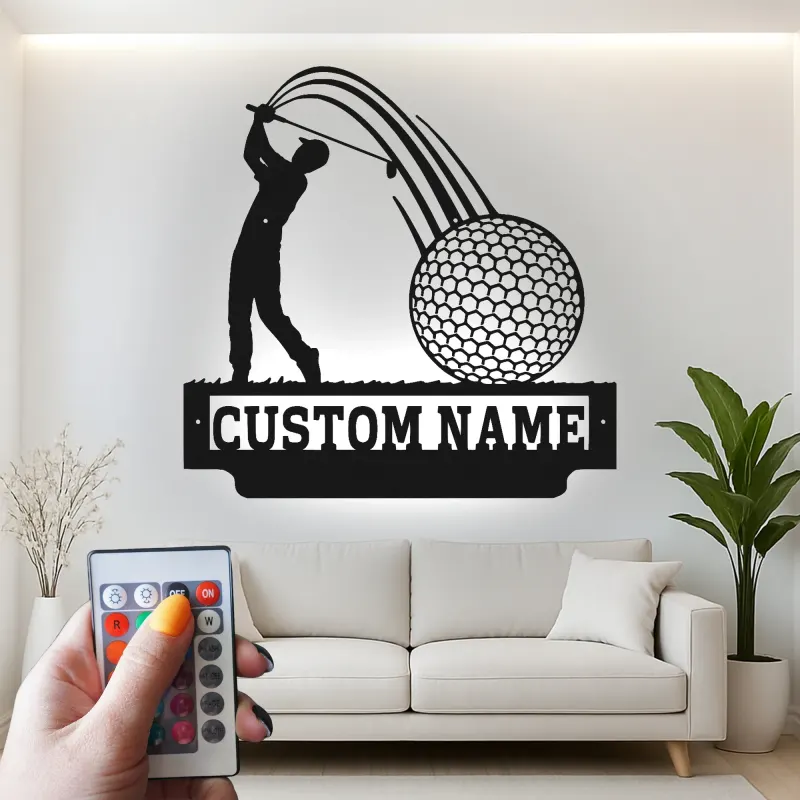 Insegna LED personalizzata da golf | Decorazione murale in metallo su misura per man cave | Targa con nome del golfista | Regalo per appassionati di golf