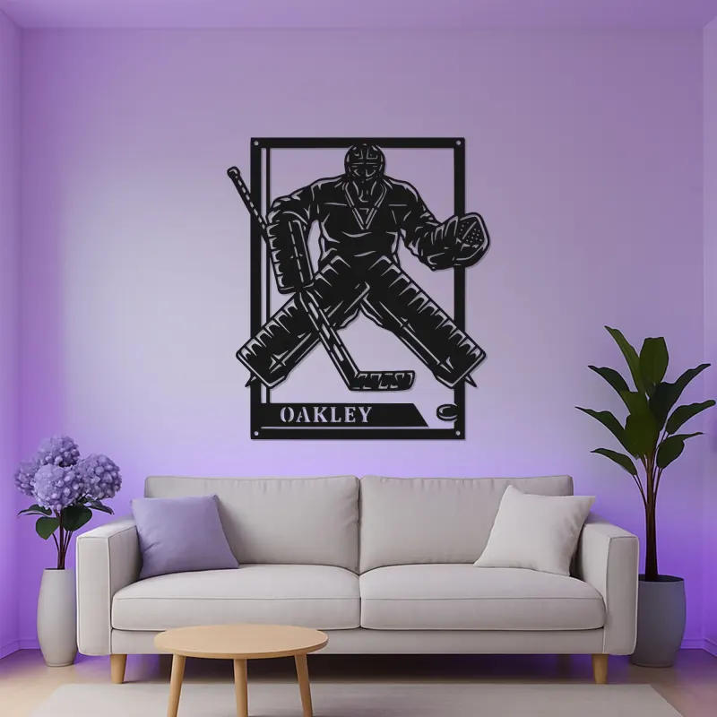 Personalized Hockey Goalie Metal Sign | LED Light Wall Art | Custom Name Decor for Game Room | Gift for Hockey Player