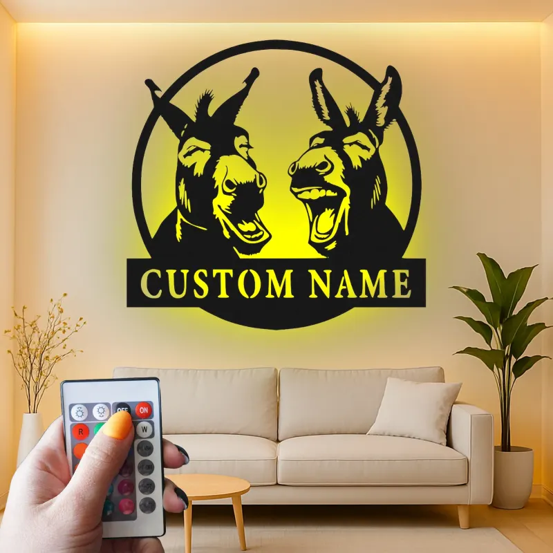 Cartel de metal LED personalizado de burros riendo regalo rústico para amantes de los animales decoración de granja