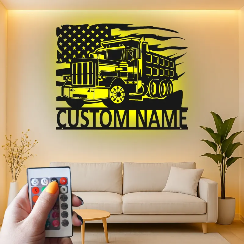 Custom Truck Led Light Metal Wall Art Personalized Gift for Truckers Garage or Man Cave Decor