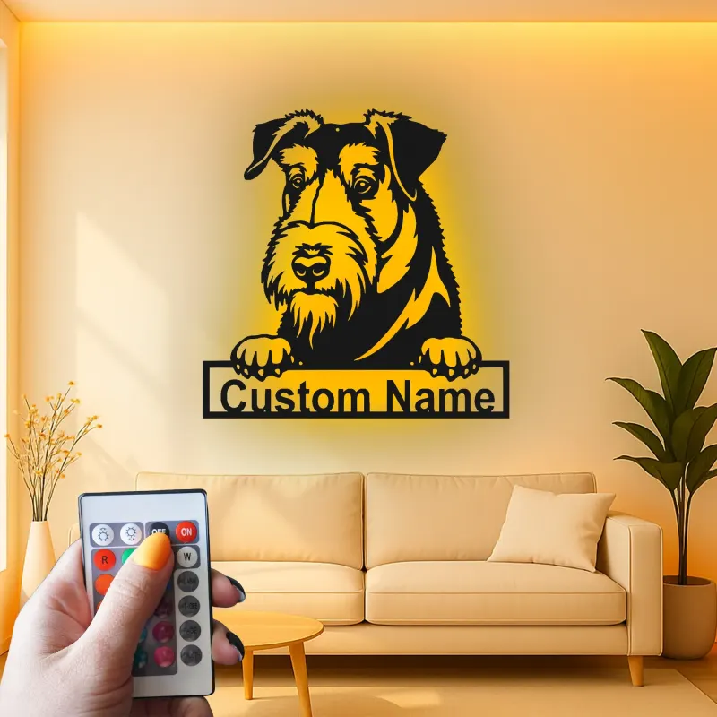Décoration murale en métal personnalisée Schnauzer LED pour un cadeau pour les amoureux des chiens