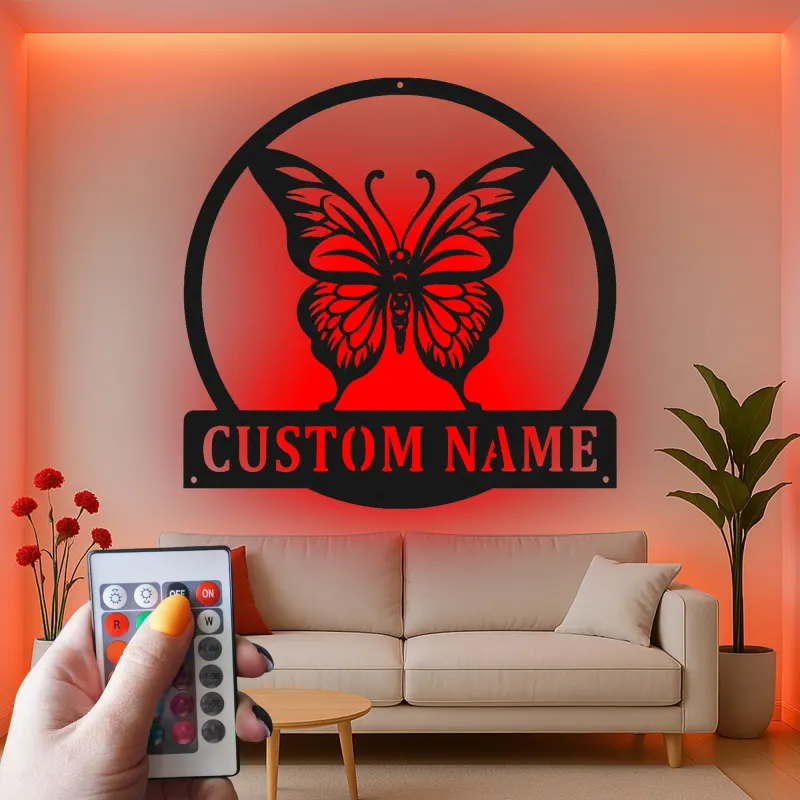 Décoration murale en métal personnalisée avec lumière LED en forme de papillon - Cadeau pour les amoureux de la nature, décoration de chambre ou de nursery