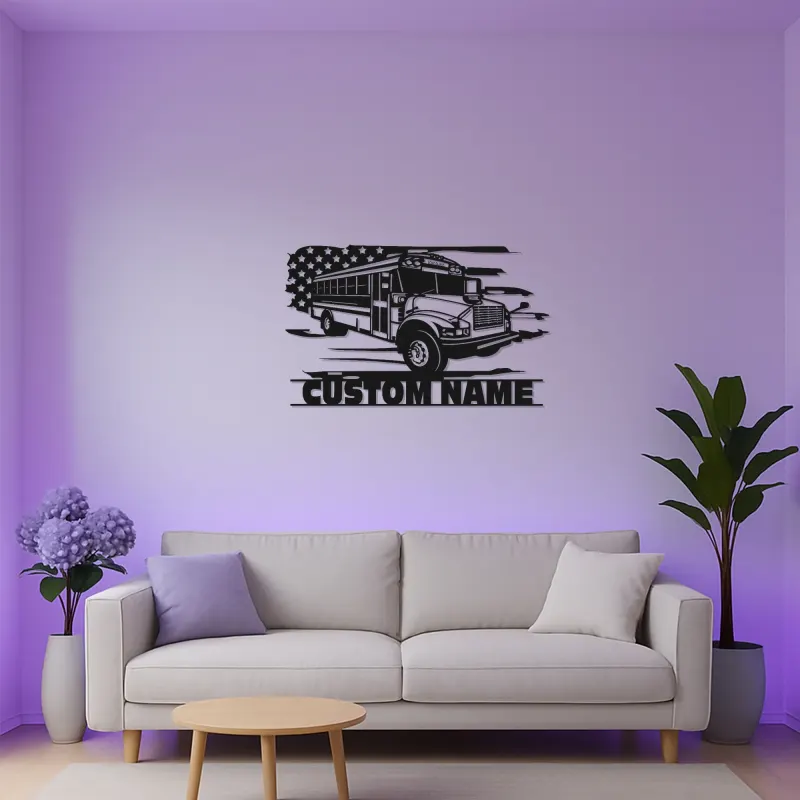 Custom School Bus LED Sign | Metal Wall Art | Personalized Driver Gift | Patriotic Classroom Decor