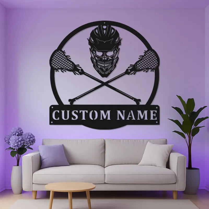 Panneau Métal de Gardien de Lacrosse Personnalisé | Art Murale LED avec Nom Personnalisé | Décor de Chambre d'Athlète & Cadeau Sportif