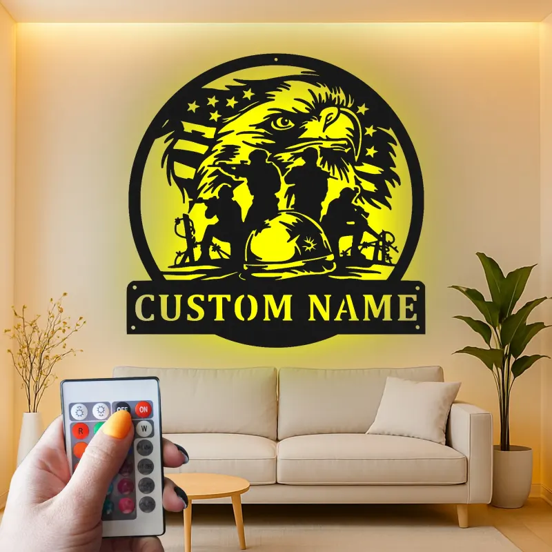 Décoration murale en métal personnalisée avec lumière LED hommage militaire, cadeau patriotique pour vétérans, décoration de bureau ou de salon