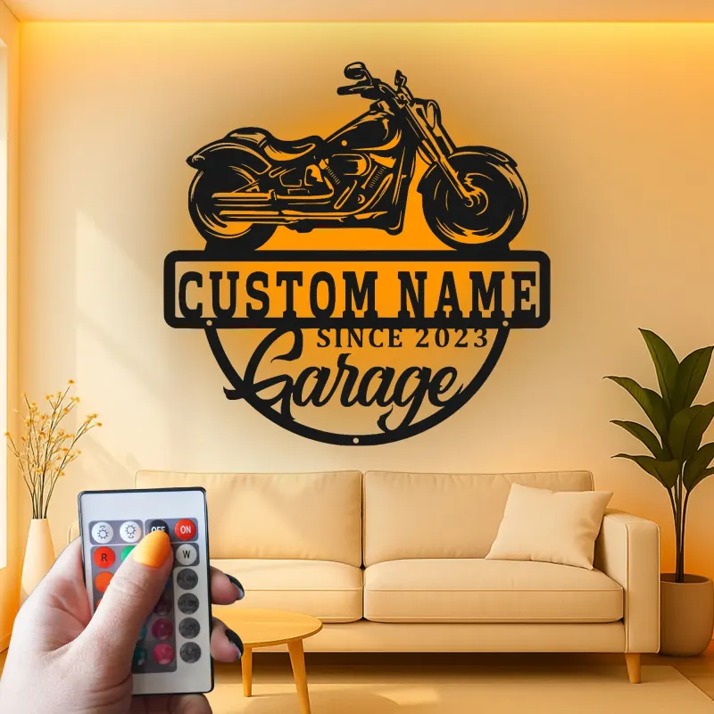 Décoration murale en métal LED personnalisée pour moto, cadeau de garage pour lui, décoration de man cave 1