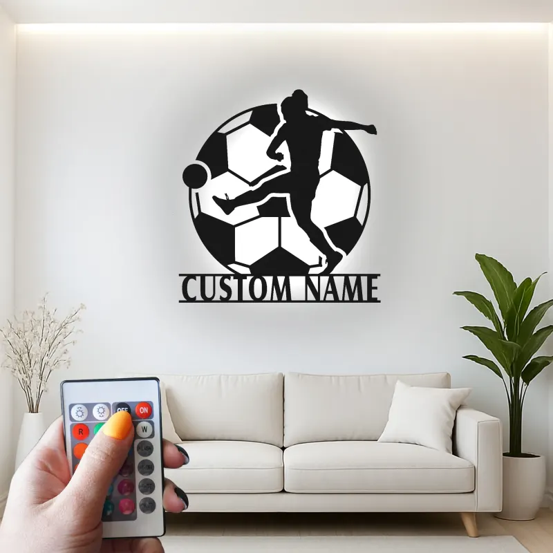 Cartel LED de Jugador de Fútbol Personalizado | Decoración Mural de Metal Personalizada | Decoración de Habitación de Adolescentes y Regalo Deportivo para Atletas
