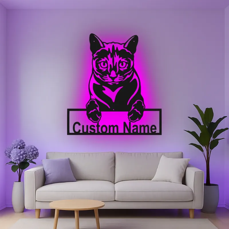 Cartel de metal LED de gato personalizado, regalo para amantes de mascotas, decoración para salón