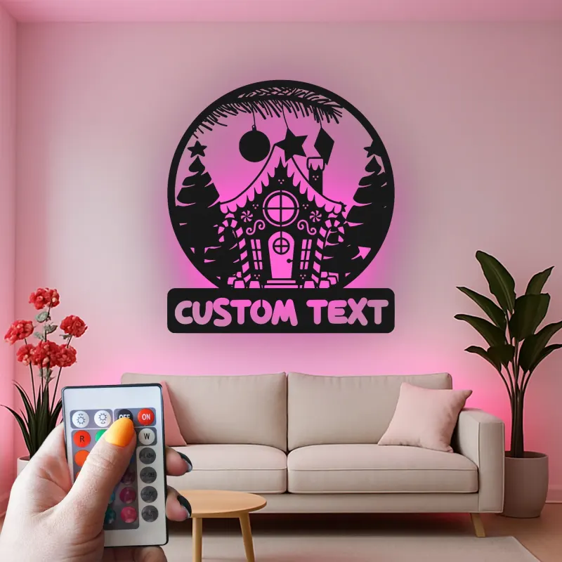 Décoration murale en métal LED personnalisée - Maison en pain d'épice