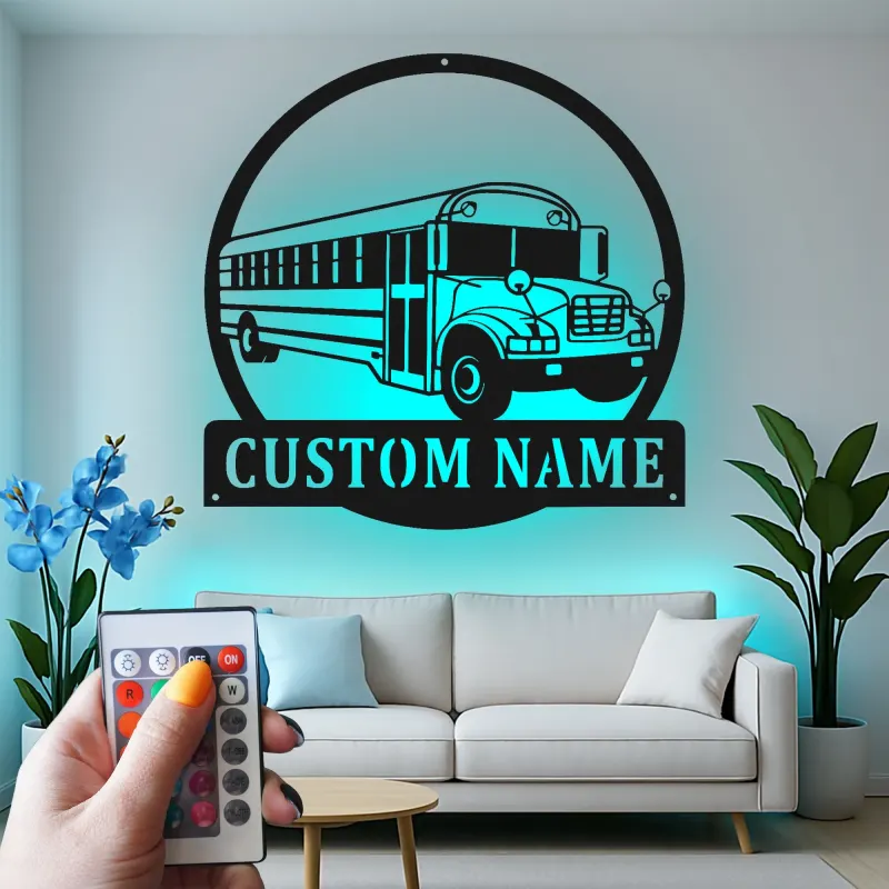Custom School Bus LED Sign | Personalized Metal Wall Art | Bus Driver Gift for Garage or Classroom Decor