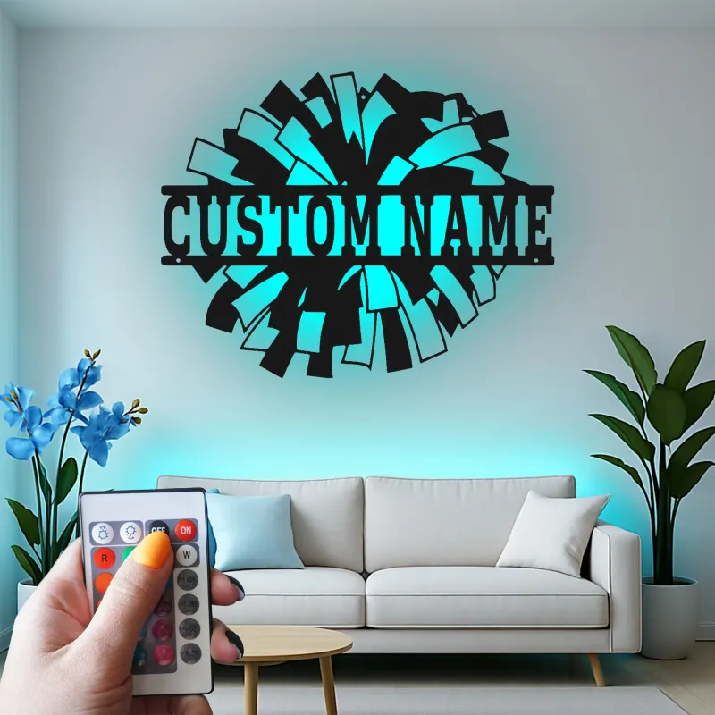 Insegna in metallo LED a pom pom di cheerleading regalo personalizzato per cheerleader decorazione camera o sala giochi