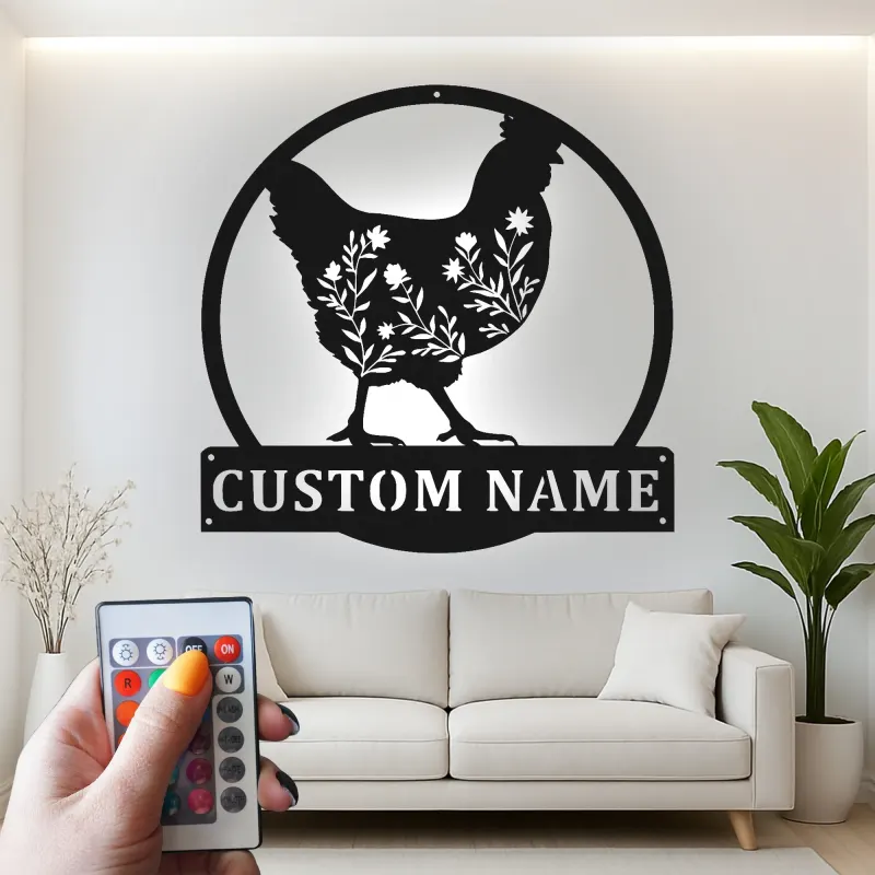 Cartel de metal LED Silueta de Pollo Personalizado Regalo de Granja Decoración de Cocina o Jardín