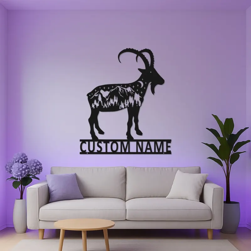Custom Mountain Goat Metal Sign | Personalized LED Wall Art | Wildlife Decor for Nature Lover & Cabin