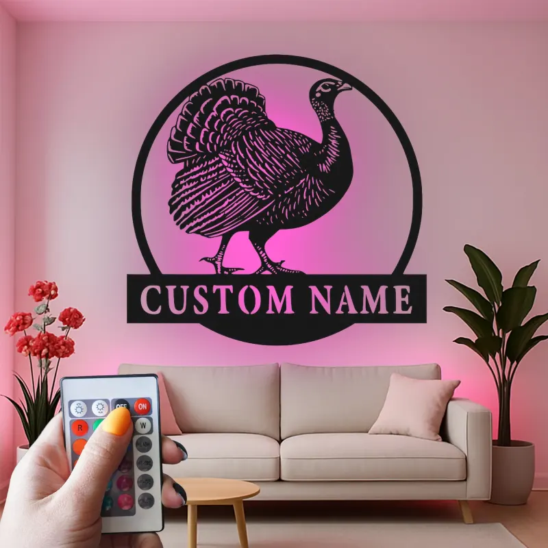 Cartel de metal LED personalizado de pavo para regalo de acción de gracias, decoración para cocina o comedor