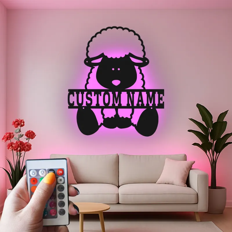 Personalisiertes Schaf LED Metall-Wandkunst für das Kinderzimmer – Geschenk für die Farmtier-Dekoration im Schlafzimmer