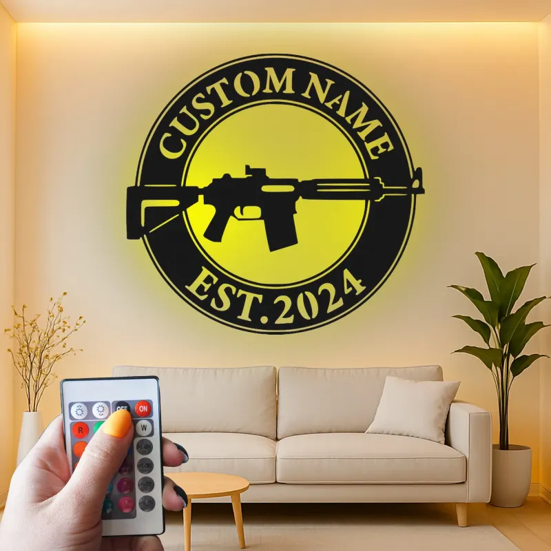 Custom Rifle LED Metal Sign | Personalized Gun Owner Wall Art | Man Cave & Gun Room Decor | Hunter Gift