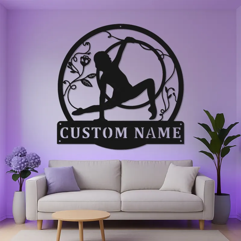 Cartel LED personalizado de gimnasia artística | Decoración mural de metal personalizada para habitación de niña | Decoración de aro aéreo