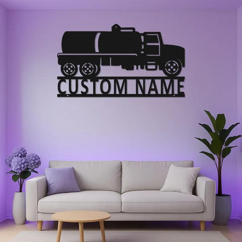 Insegna in metallo LED per camion cisterna | Insegna da parete personalizzata per ufficio | Decorazione industriale personalizzata per camionisti e logistica