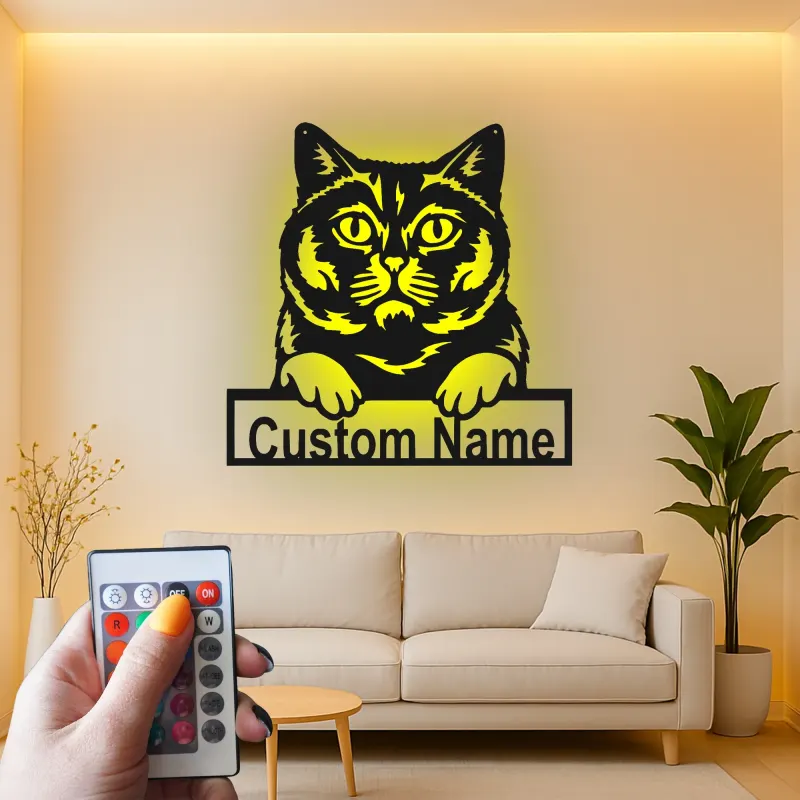 Personalisierte LED-Metall-Wandkunst mit Katze – Geschenk für Katzenliebhaber für Wohn- oder Schlafzimmer 1