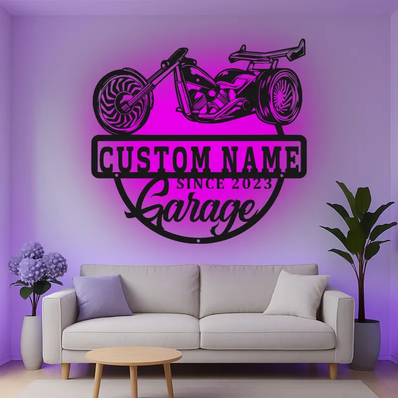 Décoration murale en métal LED personnalisée pour garage de moto - Cadeau personnalisé pour motards, décoration de man cave ou de garage