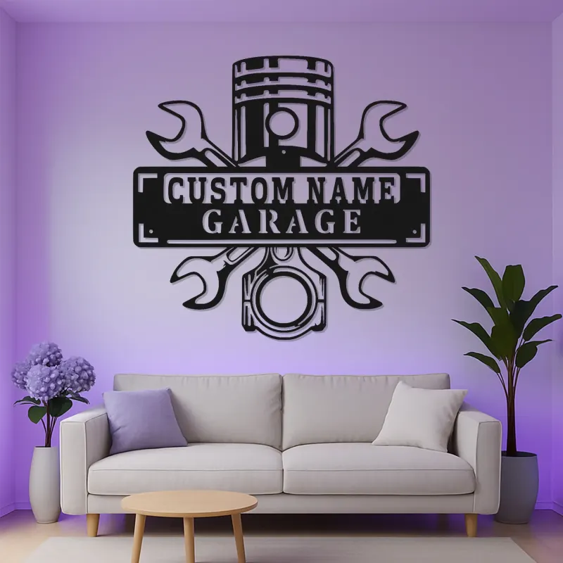 Insegna LED personalizzata per garage | Arte murale in metallo personalizzata | Decorazione officina meccanica e regalo per papà