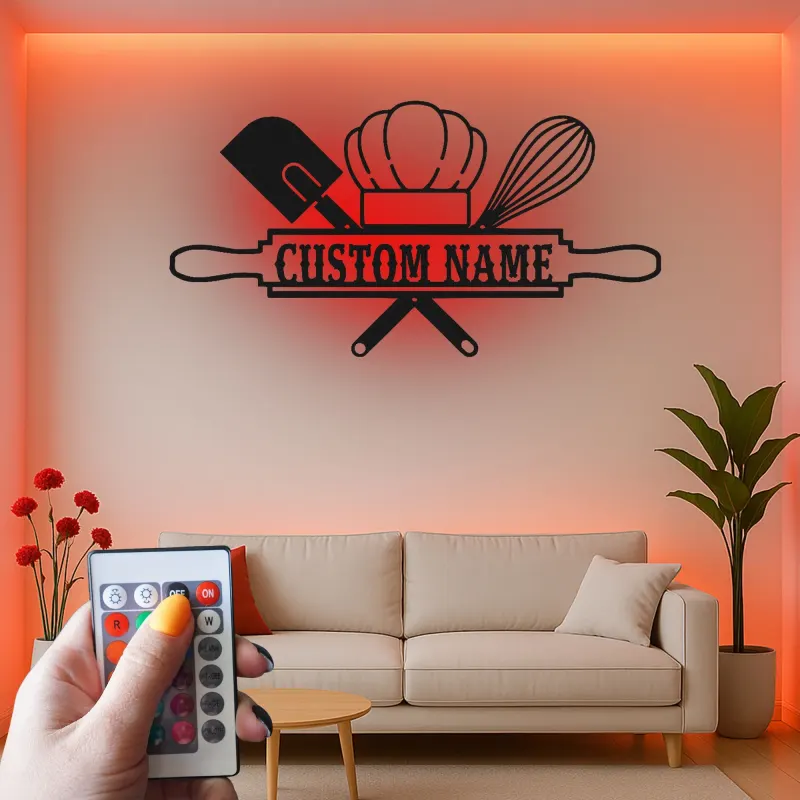 Insegna in metallo retroilluminata con chef di panetteria regalo personalizzato per panettieri decorazione per cucina per appassionati di cucina