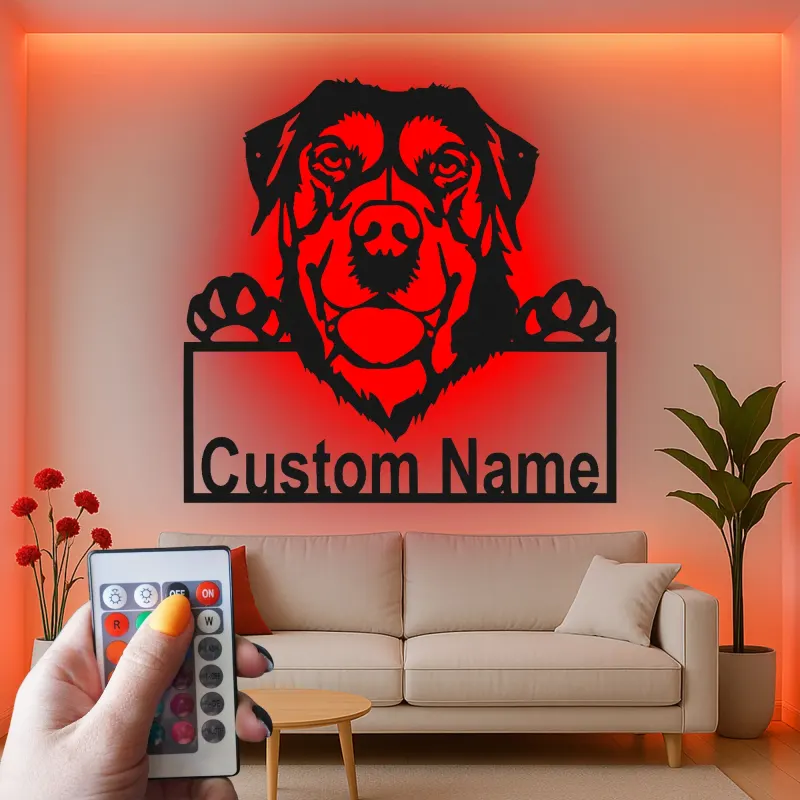 Cartel de metal personalizado con luz LED de Rottweiler, regalo para amantes de los perros, decoración para sala de estar