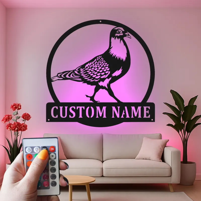 Personalized Pigeon LED Sign | Custom Metal Bird Wall Art | Realistic Silhouette Home Decor for Bird Lovers