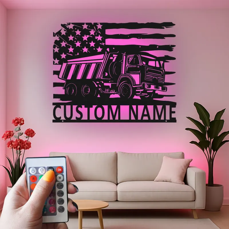 Insegna in metallo LED personalizzata a tema camion ribaltabile regalo per appassionati di camion decorazione per garage o man cave 5