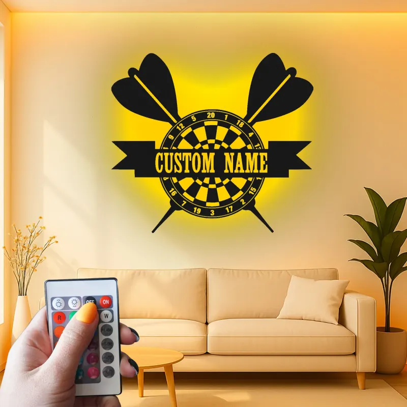 Insegna in metallo LED personalizzata per dartboard regalo per giocatori di freccette decorazione per sala giochi