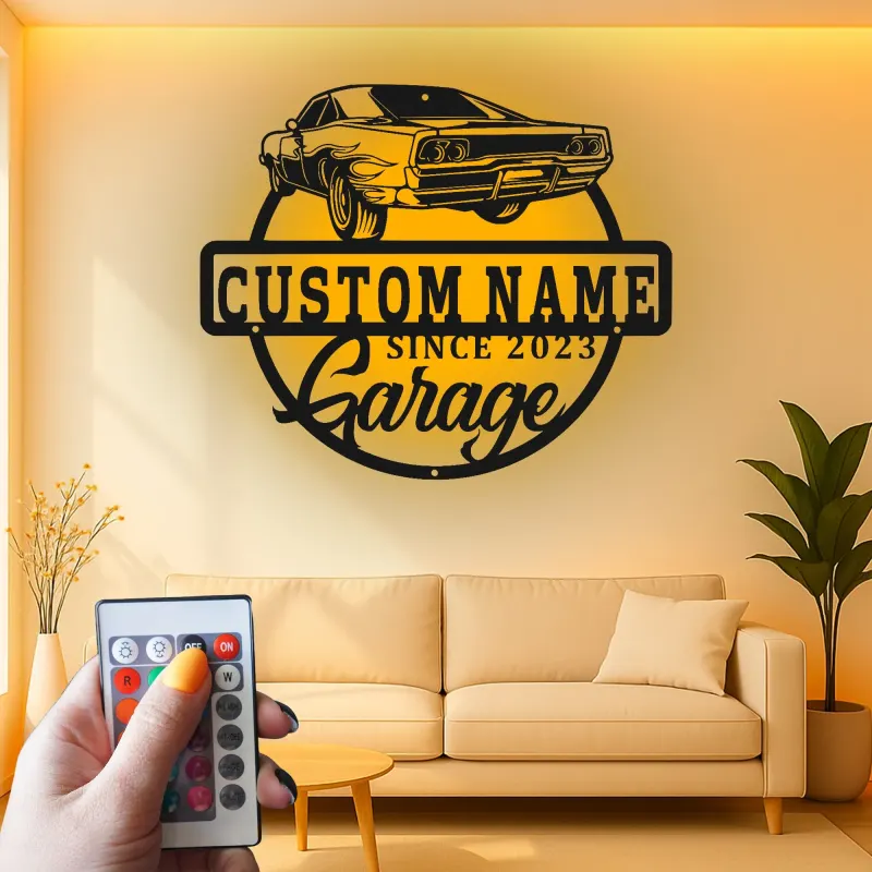 Cartel de metal LED de coche deportivo personalizado Regalo para el garaje para entusiastas de coches Decoración de man cave 8