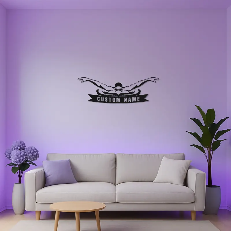 Panneau en métal LED pour nageur personnalisé | Cadeau pour équipe de natation | Silhouette d'athlète éclairée | Décor pour entraîneur de natation