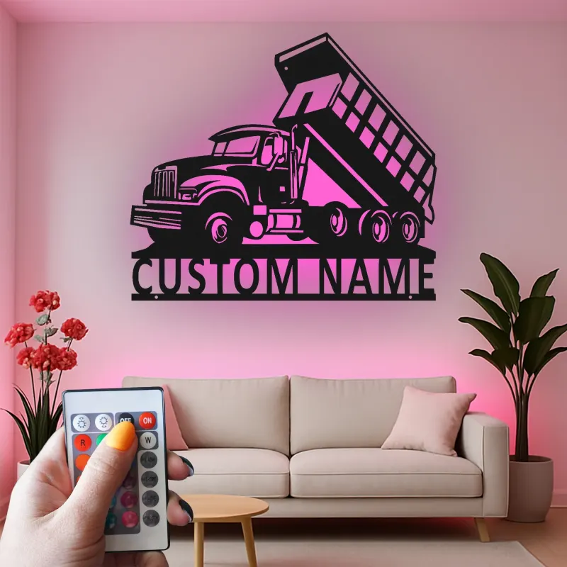 Cartel de metal LED de camión volquete personalizado, regalo para entusiastas de camiones, decoración para garaje u oficina 1