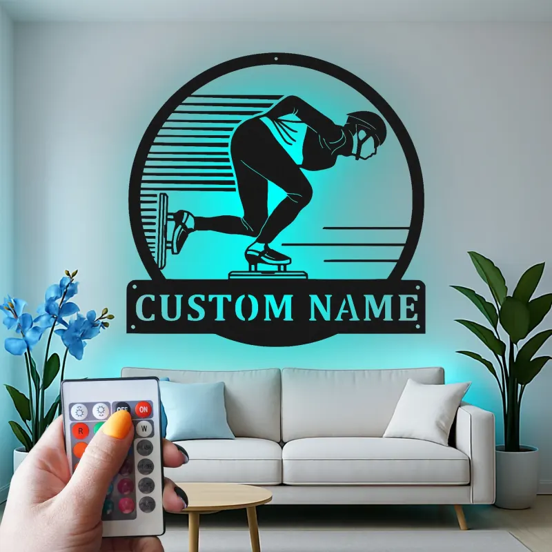 Personalisierte LED-Schild für Eisschnellläufer | Individuelle Metall-Wandkunst für Eiskunstläufer | Geschenk für Sportlerzimmer