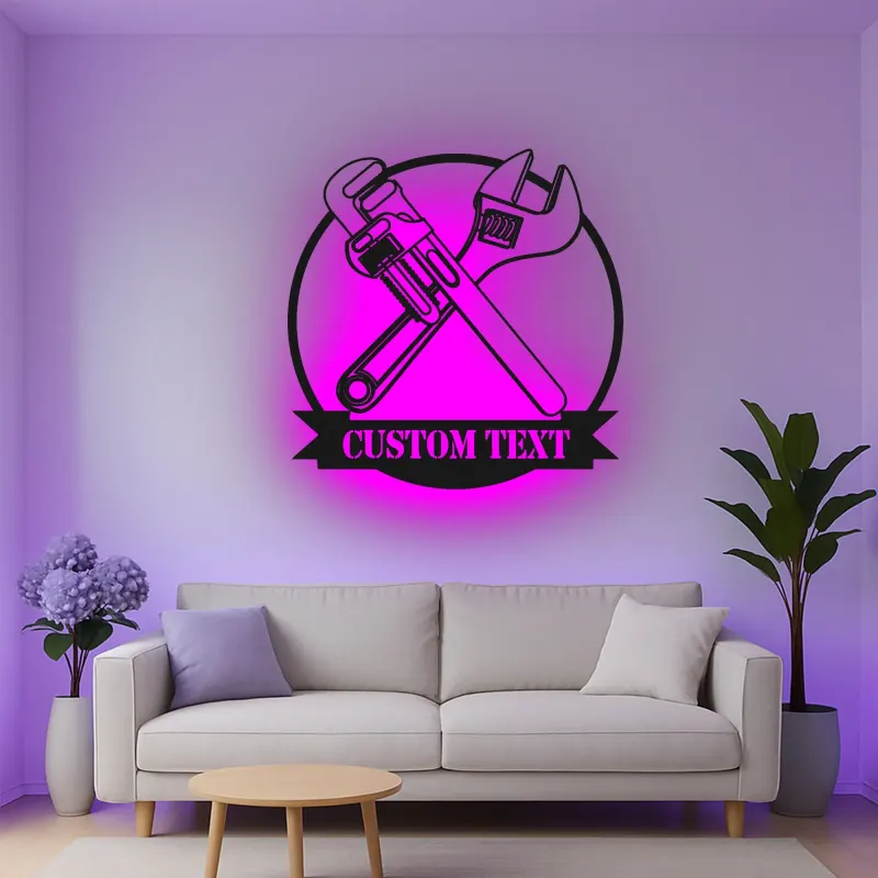 Insegna in metallo LED personalizzata chiave e chiave a tubo regalo per meccanici decorazione garage o laboratorio