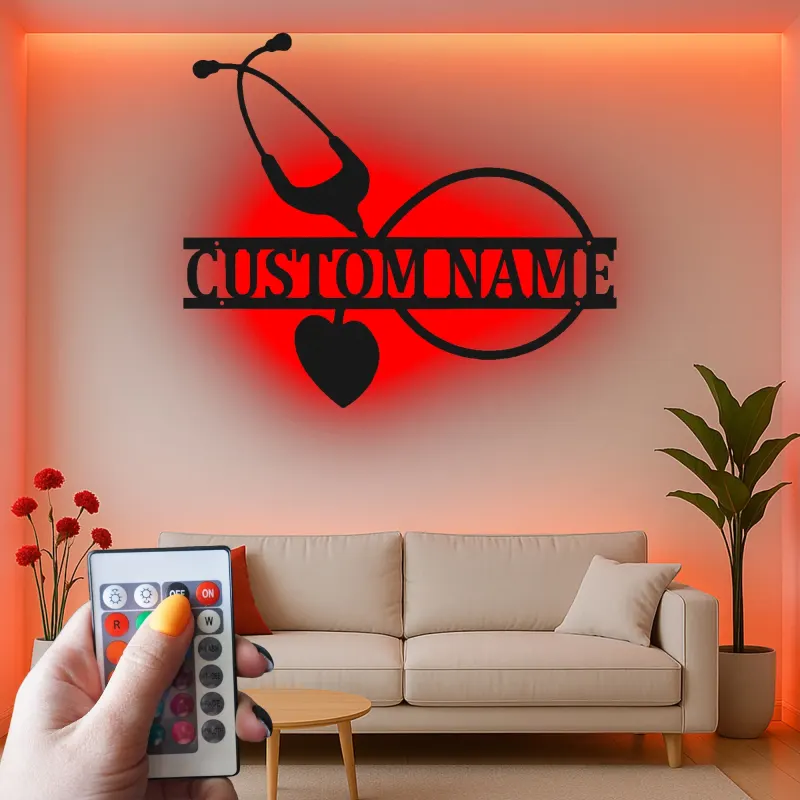 Insegna Stetoscopio Personalizzata | Arte Murale in Metallo LED per Ufficio Medico | Regalo Personalizzato per Infermiera | Decorazione Murale Sanitaria